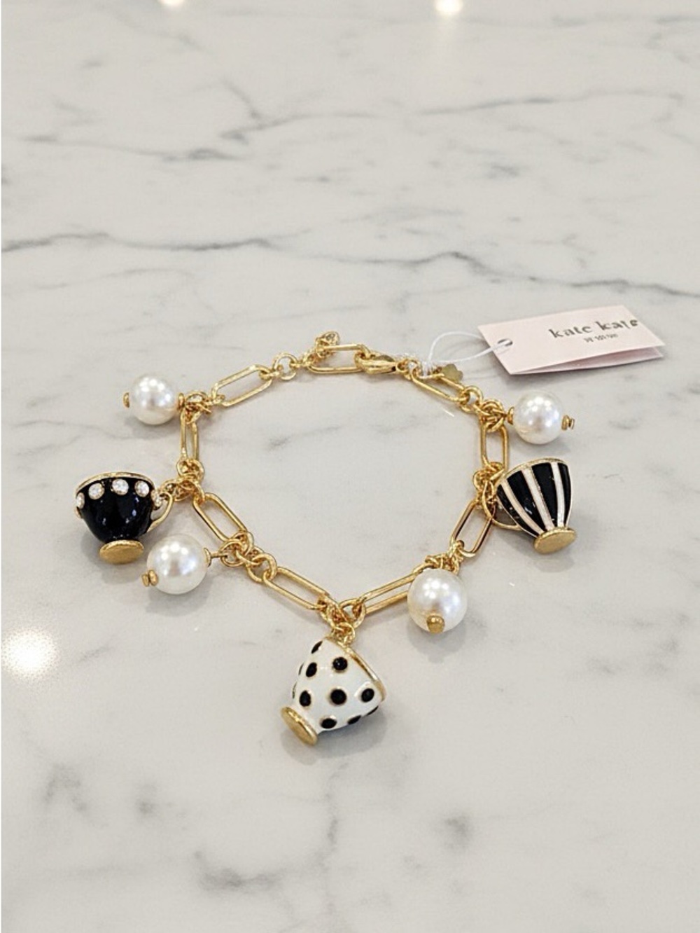Kate Spade X Disney Alice In Wonderland Tea Time Teacup Pearls Charm Bracelet